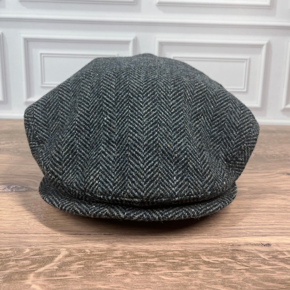 Vintage Pendleton Flat Cap Men Blue Herringbone Virgin Wool Newsboy Hat XL